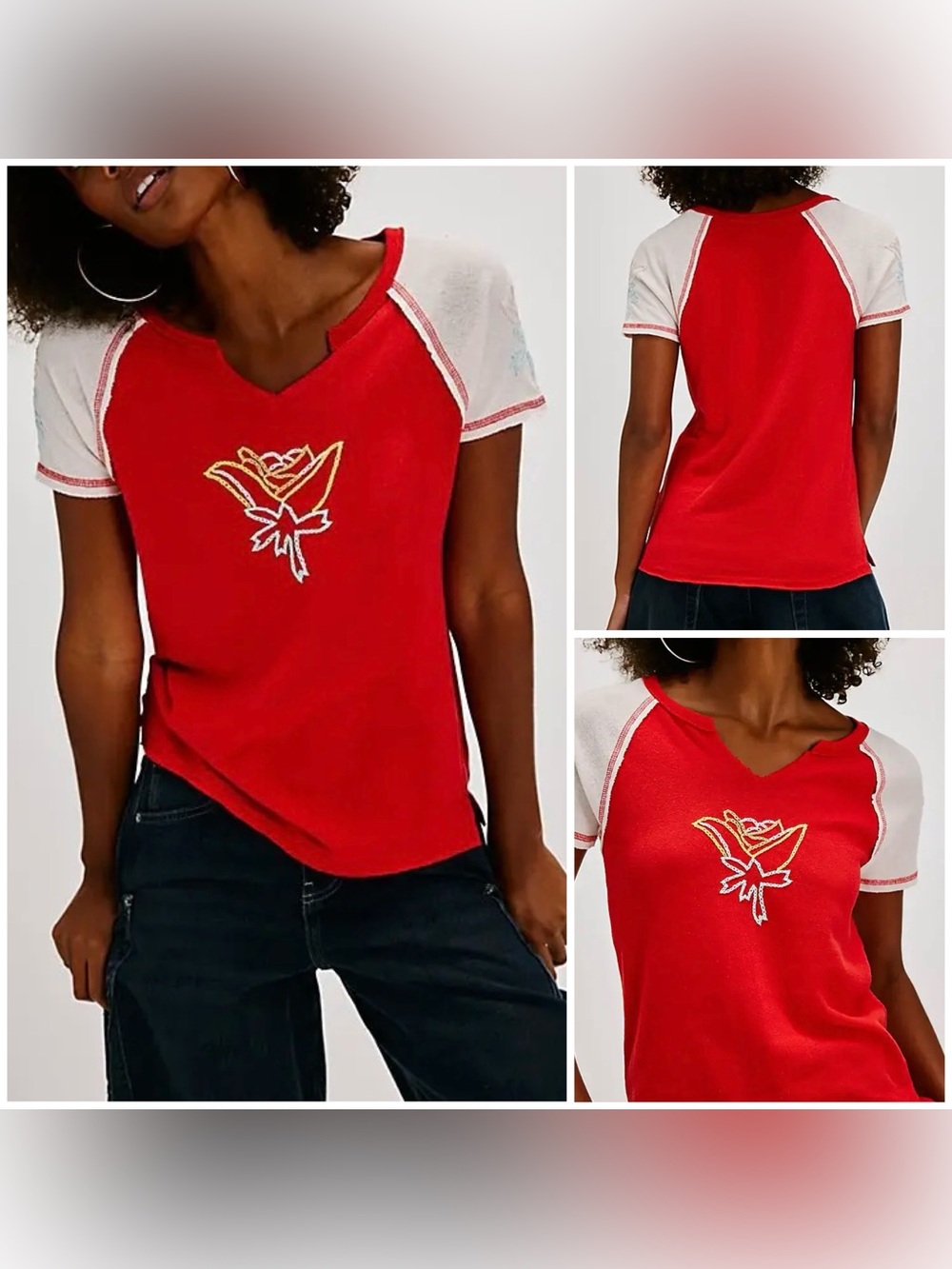 NWOT Free People Pep Rally Tee - Red Combo - Small